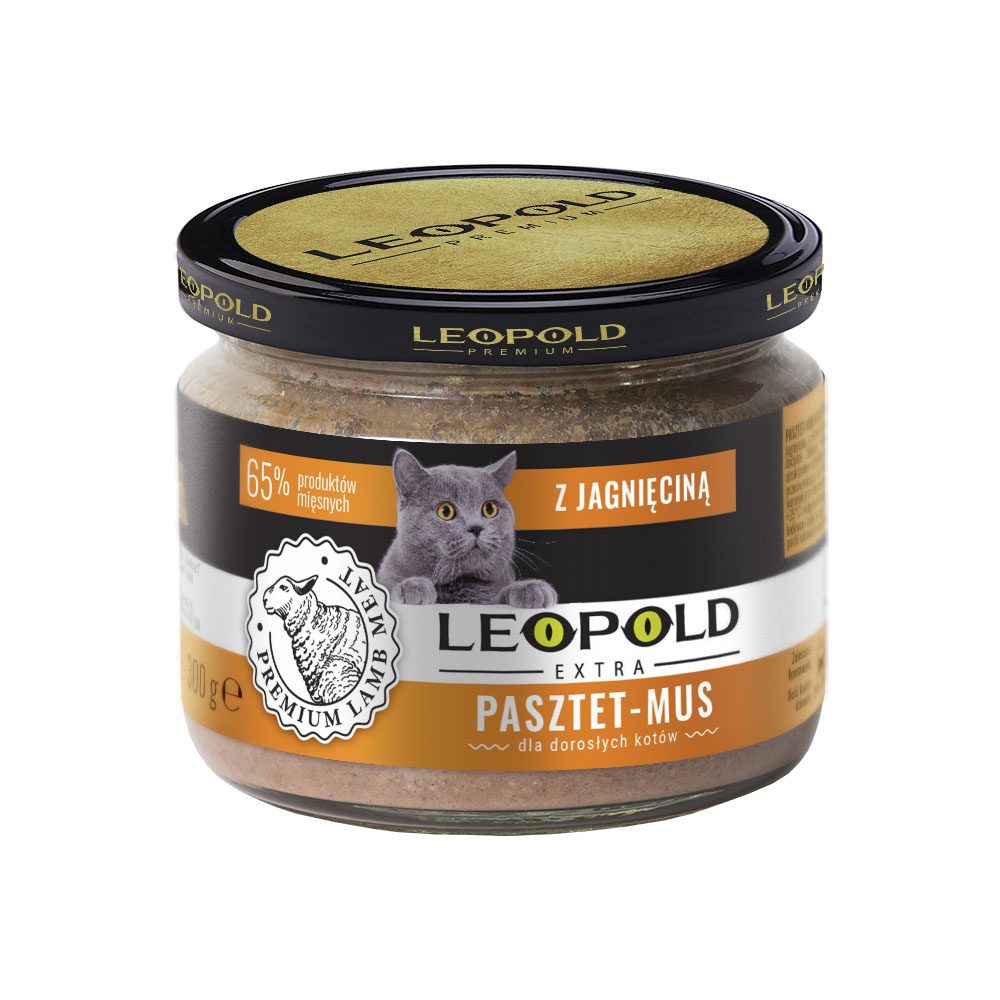 Leopold Pasztetowy Mus z Mięsem Jagnięcym dla Kotów 300g (Słoik)