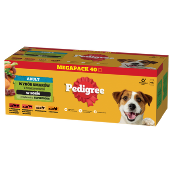 Pedigree Mokra Karma Dla Dorosłych Psów Saszetka Mix Smaków (Z Kurczakiem I Warzywami, Z Wołowiną I Warzywami, Z Indykiem I Marchewką, Z Wołowiną I Jagnięciną) 40x100g